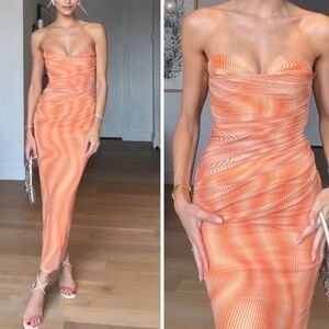 ZARA STRAPLESS PRINTED TULLE DRESS